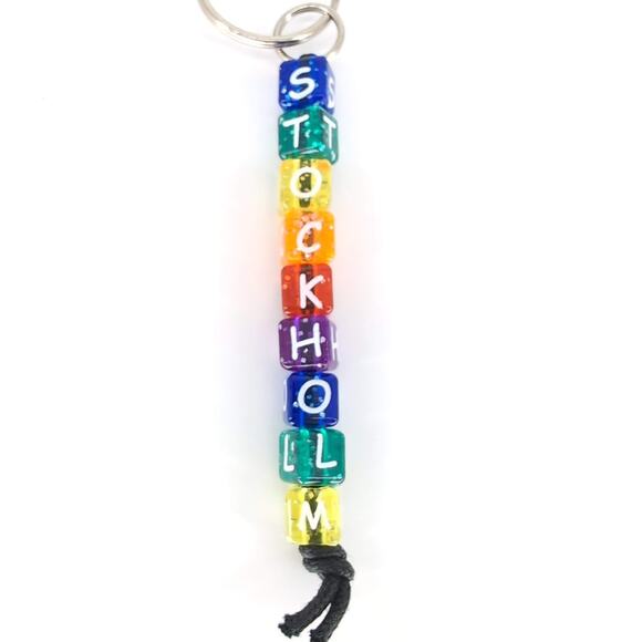 Stockholm Multicolored Neon Sparkly Beaded Souvenir Keychain / Key Ring - New - Picture 6 of 9